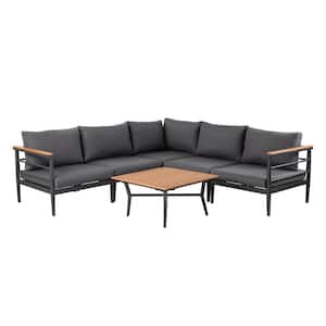 6-Piece Aluminum Outdoor Sectional Sofa Set with Balck Cushions