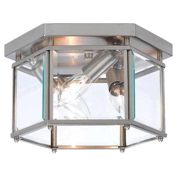 Generation Lighting Bretton 10 in. W 3-Light Brushed Nickel Flush Mount with Clear Beveled Glass