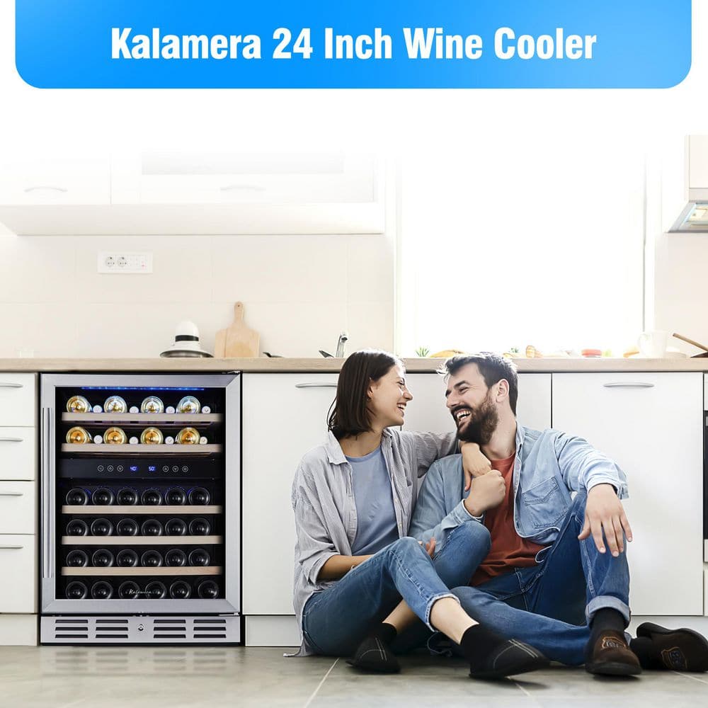 Kalamera 24" Stainless Steel Dual Zone Wine Refrigerator with LED Lighting