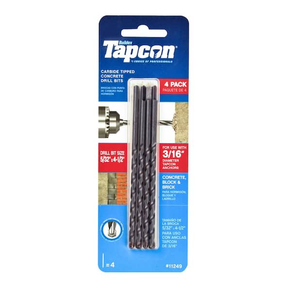 Tapcon 5/32 in. x 4-1/2 in. Steel Carbide Tip Masonry Drill Bit Set (4-Pack)