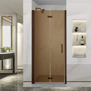 34-35.5 in.W x 72 in.H Bi-Fold Pivot Frameless Shower Door with 1/4 in Amber Tempered Glass, Bronze Finish