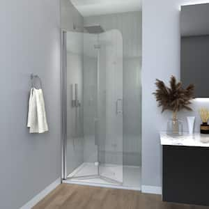 30 in. W x 72 in. H Single Frameless Corner Shower Enclosure Hinged Shower Door in Sliver