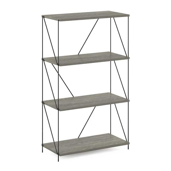 Furinno Besi 24.41 in. W Finn Oak 4-Tier Industrial Bookcase with Metal Frame