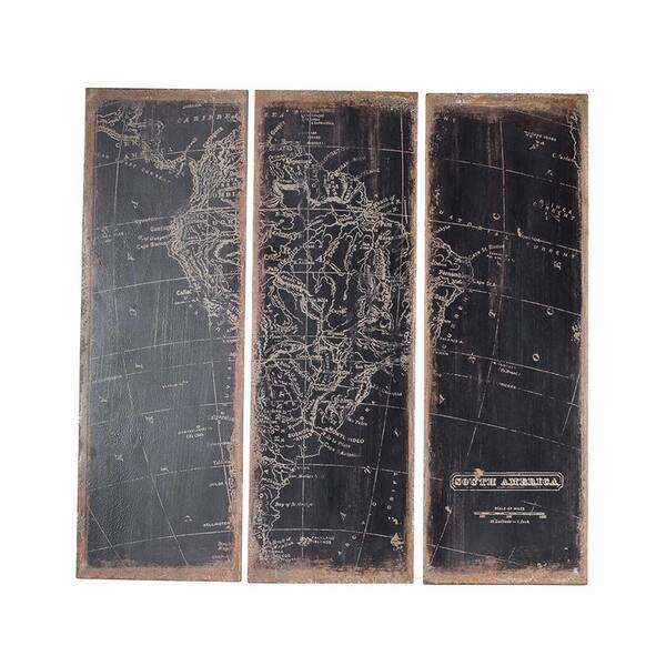 Benjara Black, White and Brown Wooden Framed Continental South America Design Wall Art Panel (Set of 3)