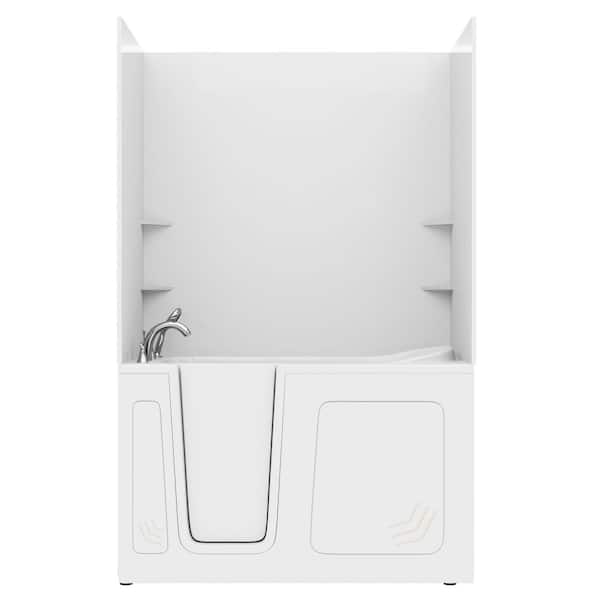 Rampart Wall Series 32 in. x 60 in. Left Side Drain Soaking Bathtub in White with Matching Smooth Shower Wall Kit