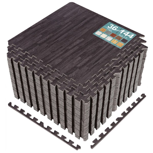 Carbon 24 in. W x 24 in. L x 0.38 in. Thick Foam Interlocking Gym Floor -Tiles (36-Tiles/Pack) (144 sq. ft.)
