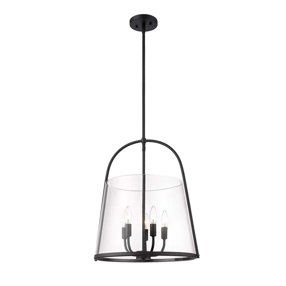 Matte Black Steel and Glass 5-Light Pendant