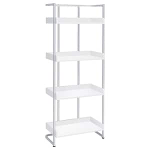 Ember 67.5 in. White High Gloss and Chrome 4-Shelf Accent Bookcase