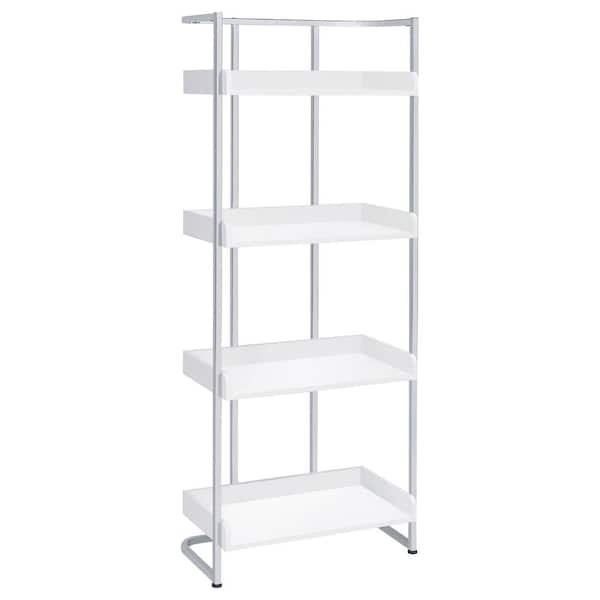 Coaster Ember 67.5 in. White High Gloss and Chrome 4-Shelf Accent Bookcase