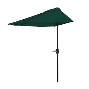 9 ft. Steel Outdoor Half Round Patio Market Umbrella with Easy Crank Lift in Hunter Green