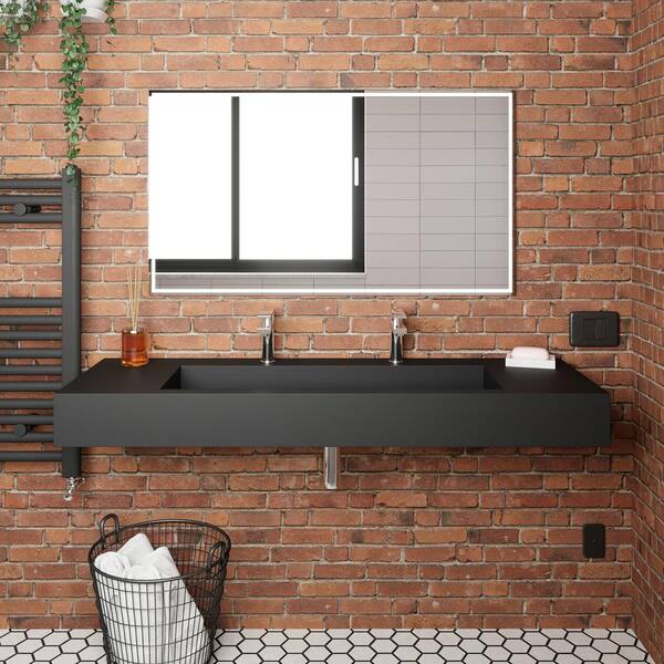 Pyramid 60 in. Wall Mount Solid Surface Single-Basin Rectangle Bathroom Sink in Matte Black