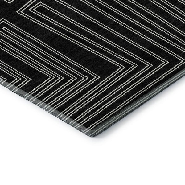Mayfield Premium Machine Washable Abstract AMF1045 Black 2 ft. 3 in. x 7 ft. 6 in. Runner Rug