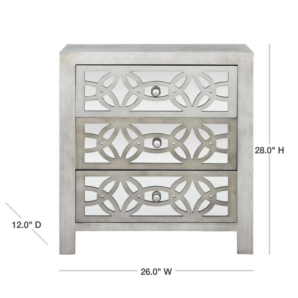 Transitional Tasha Mirrored 3-Drawer Chest in Soft Grey