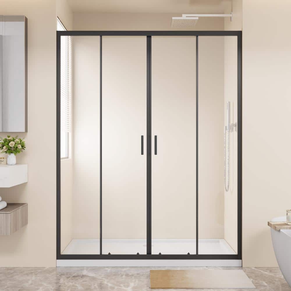 "60""×72"" Black Frame 4-Panel Double Sliding Shower Door,6mm Tempered Glass" price history on PriceWatchPro