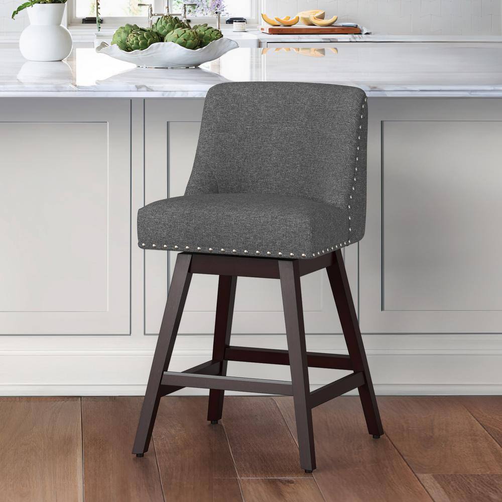 LUE BONA 26 in. Wood 360° Free Swivel Upholstered Bar Stool with Back