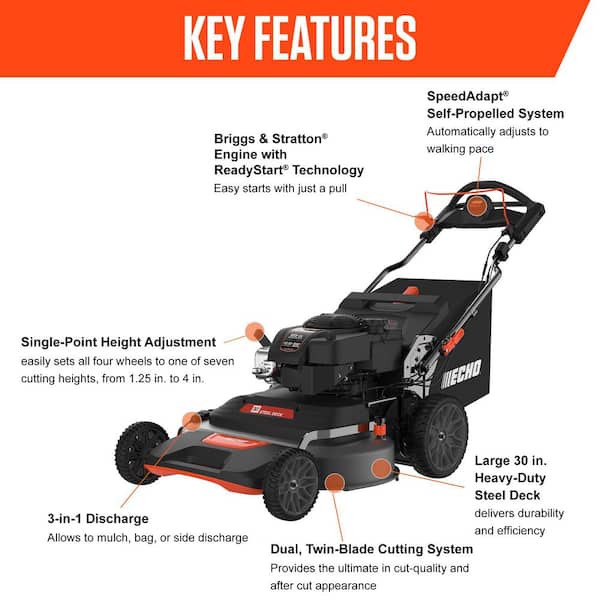 30 in. 223 CC Briggs and Stratton Gas 3-in-1 Dual Twin Blade RWD Self-Propelled Wide Area Lawn Mower with ReadyStart