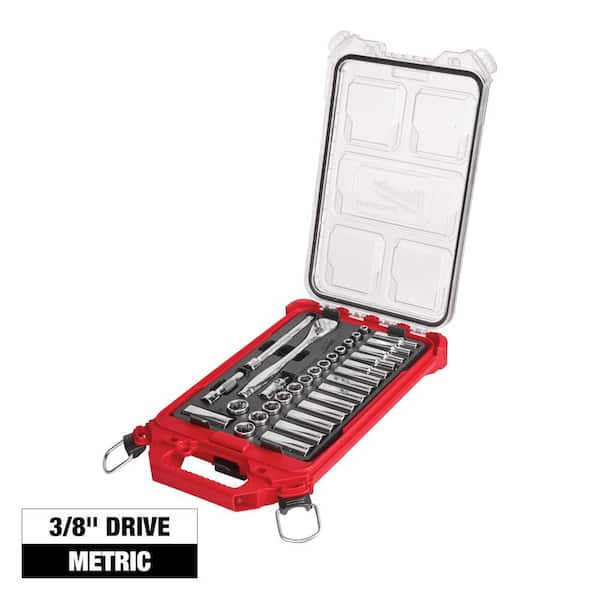 Milwaukee 3/8 in. Drive Metric Ratchet and Socket Mechanics Tool Set with PACKOUT Case (32-Piece)