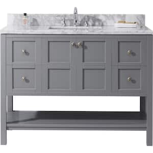 Winterfell 49 in. W Bath Vanity in Gray with Marble Vanity Top in White with Square Basin