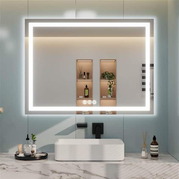 Luminous 48 in. W x 36 in. H Rectangular Frameless LED Mirror Dimmable Defog Wall-Mounted Bathroom Vanity Mirror
