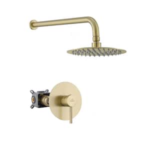 1-Spray Patterns Round 10 in. Single Function Wall Mount Fixed Shower Head in Brushed Gold