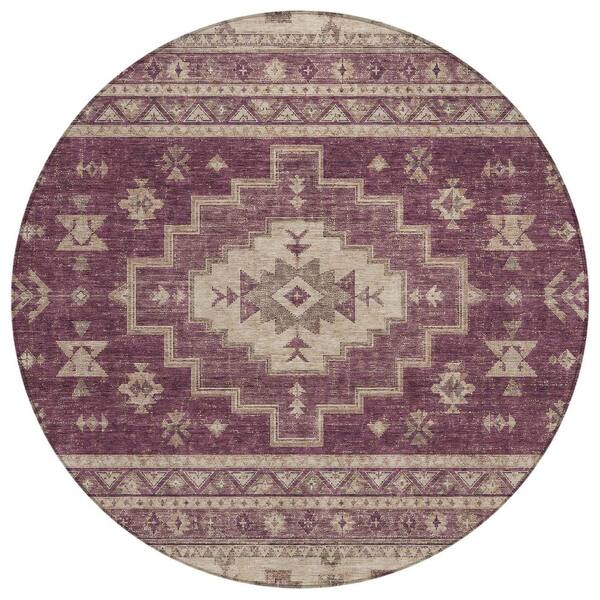 Chantille Machine Washable Indoor/Outdoor Abstract ACN3125 Plum 8 ft. x 8 ft. Round Rug