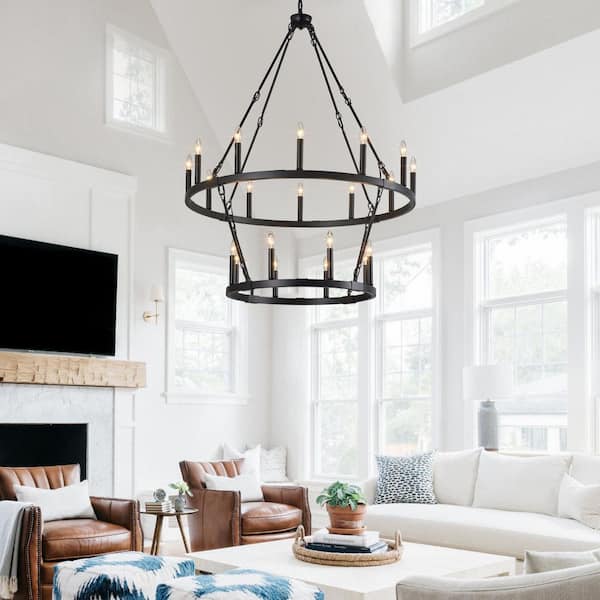 ZHLWIN Home Light 20 Lights ‎40 Watts Black Wagon Wheel Chandelier