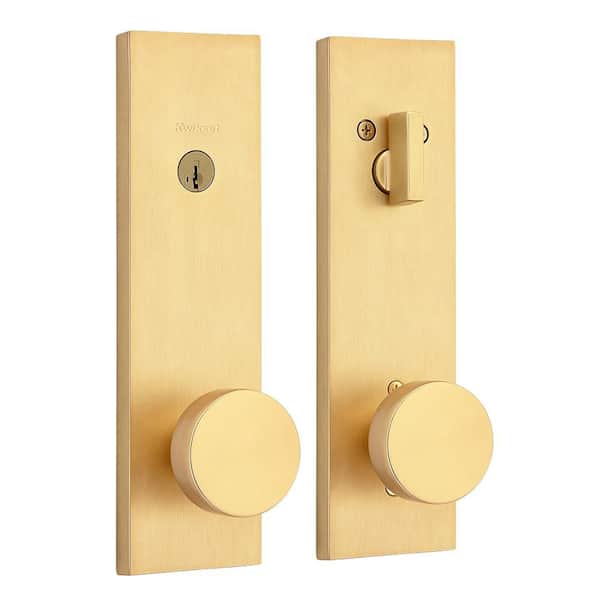 Pismo Satin Brass Keyed Entry Set Single Cylinder Door Handleset ft SmartKey Security