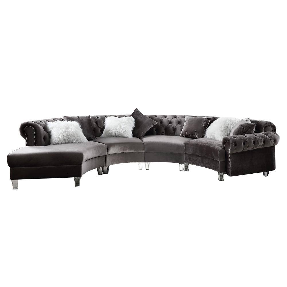 Acme Furniture Ninagold 4-Piece Gray Velvet Symmetrical Sectional Sofa ...