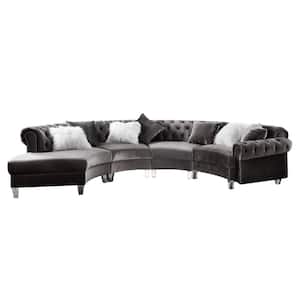 Ninagold 4-Piece Gray Velvet Symmetrical Sectional Sofa