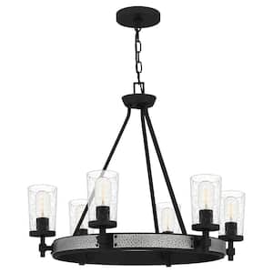 Alpine 6-Light Earth Black Chandelier with Clear Seeded Glass