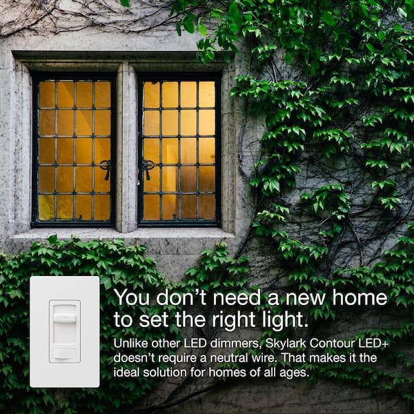 Lutron Skylark Contour LED+ Dimmer Switch for LED and Incandescent Bulbs,  150-Watt/Single-Pole or 3-Way, White (CTCL-153PDH-WH) CTCL-153PDH-WH - The  Home Depot