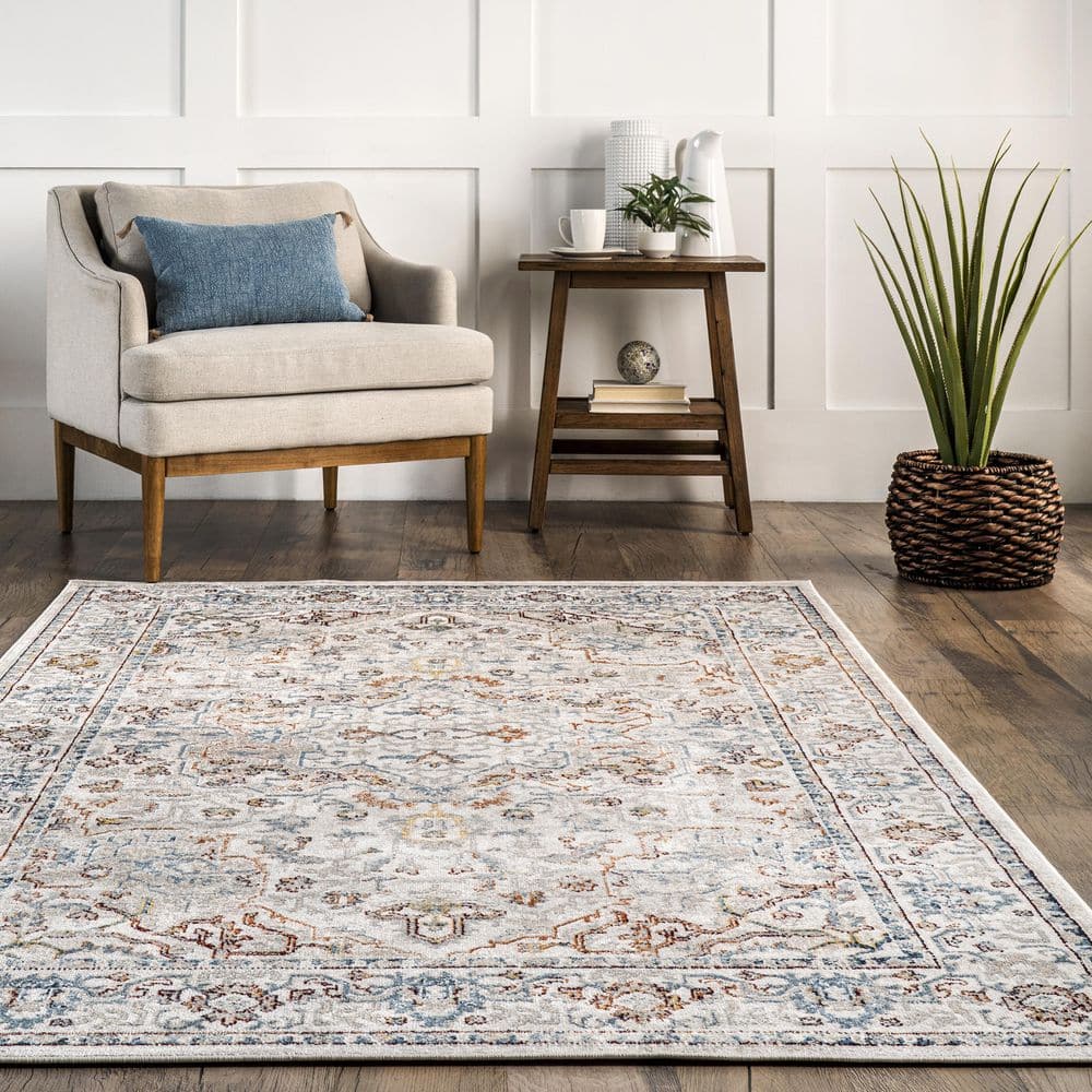 Beige and Multicolor Washable Synthetic 8' x 10' Area Rug