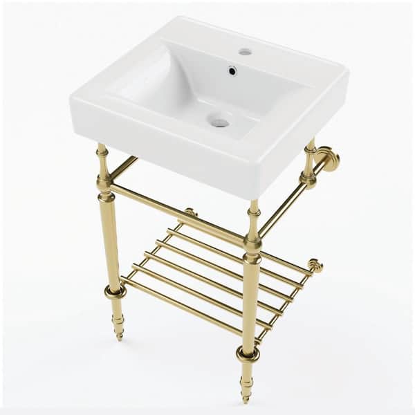 Edwardian 20 in. x 18 in. Console Sink Combo in White Ceramic/Brushed Brass with Legs
