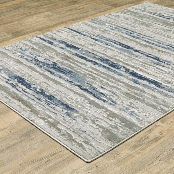 Emory Beige/Blue 8 ft. x 11 ft. Abstract Stripe Polypropylene Polyester Blend Indoor Area Rug