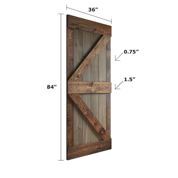 36 in. x 84 in. K Series Smoky Grey Finished Knotty Pine Wood Sliding Barn Door with Hardware Kit 36 in. x 84 in. K Series Smoky Grey Finished Knotty Pine Wood Sliding Barn Door with Hardware Kit