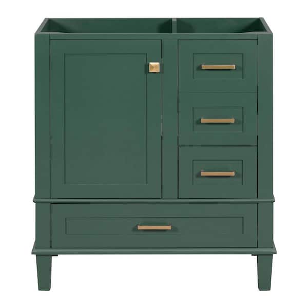 Tileon 29.4 in. W. x 17.9 in. D x 33 in. H Bath Vanity Cabinet without Top with 1-Door and 3-Drawers in Green