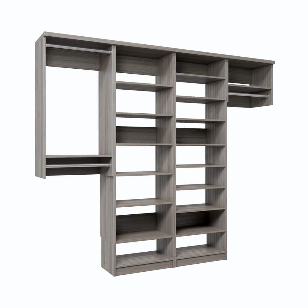 72 in. W Grey Oak Reach-in Floor-Mount 3-Rod 17-Shelf Wood Closet System
