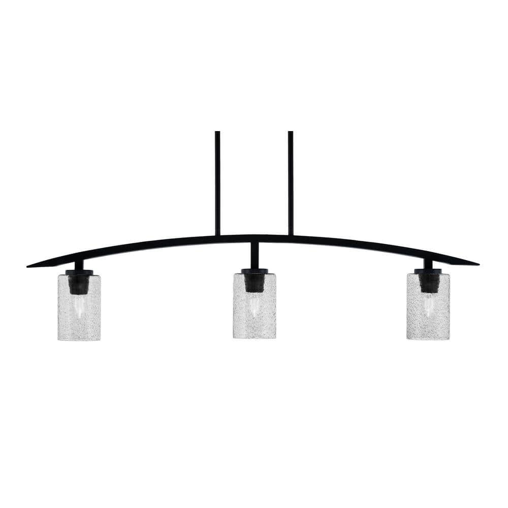 Siena 41 in. 3-Light Matte Black Chandelier with 4 in. Smoke Bubble Glass S