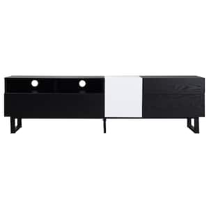 70.90 in. W x 15.00 in. D x 19.70 in. H Black Linen Cabinet TV Stand Console Table with Double Storage Space