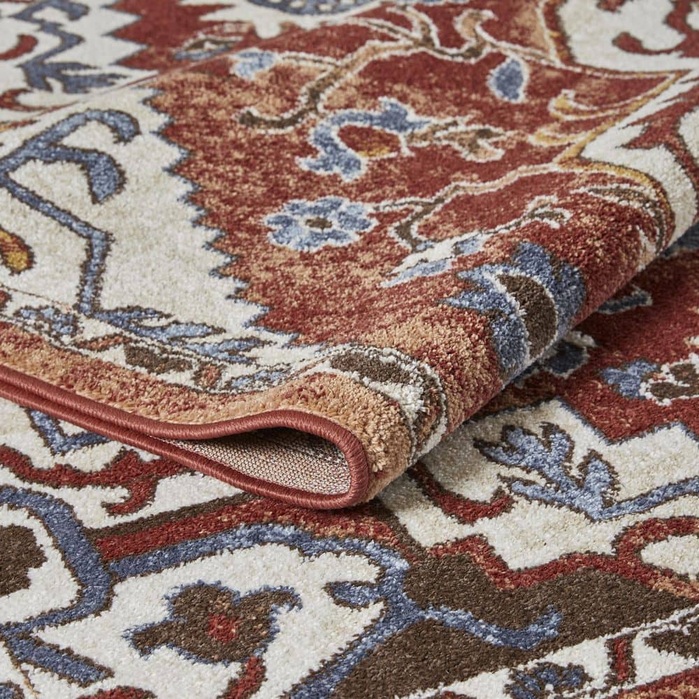 Oriental-Inspired Orange Watercolor 6' x 9' Synthetic Area Rug