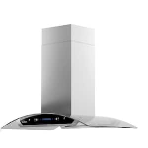 35.4 in. 900 CFM Ducted Island Mount Range Hood in Stainless Steel with LED Light and Glass Panel