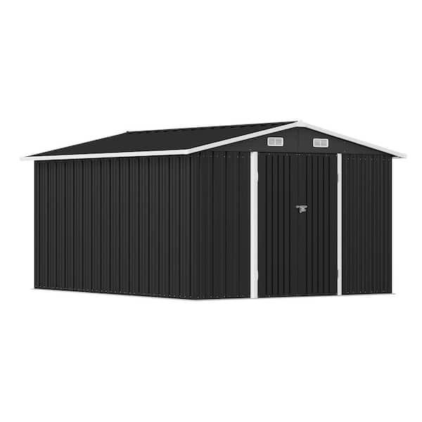 10 ft. W x 12 ft. D Black Metal Storage Shed with Lockable Double Door, Air Vents (100 sq. ft.)