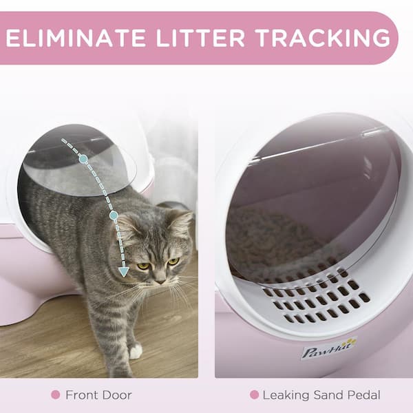 Itopfox Large Hooded Cat Litter Box Kitty Litter Pan with Lid Scoop Leaking Sand Pedal and Top Handle Light Pink