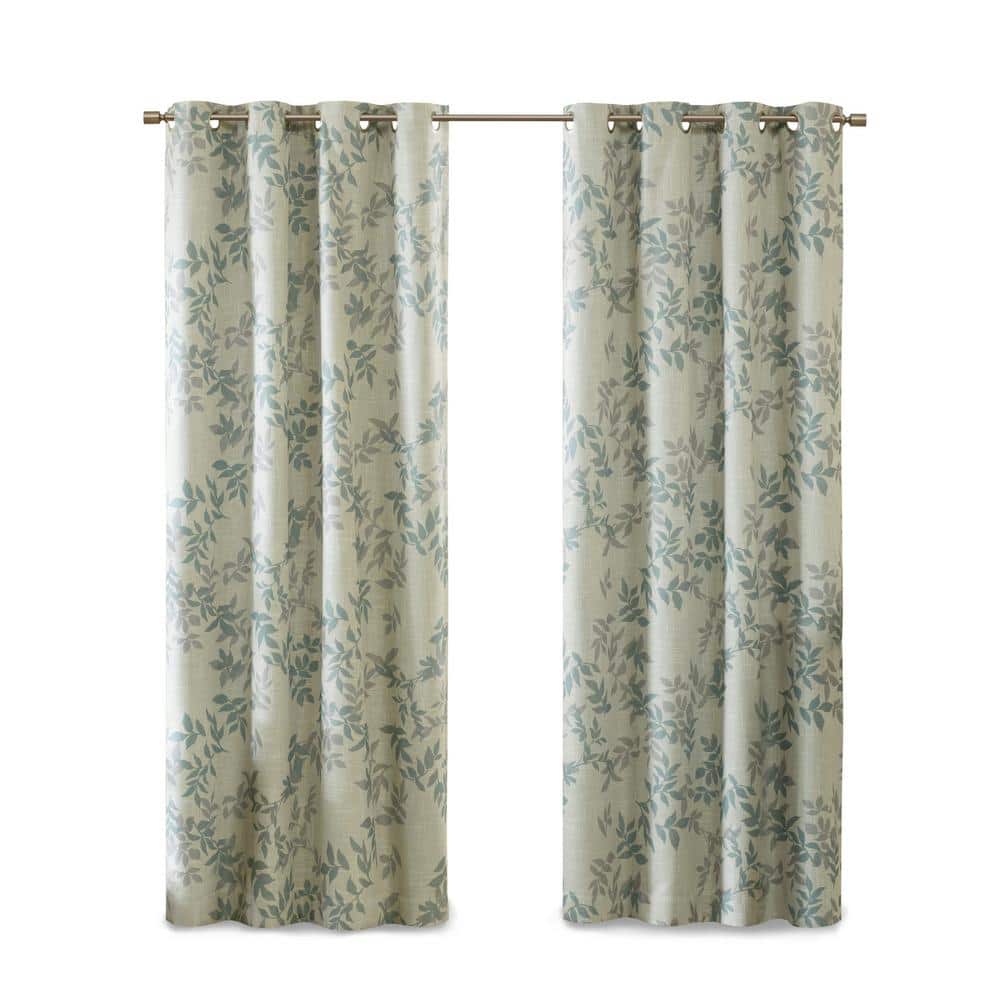 Aqua Botanical Blackout Grommet Top Drape Panel