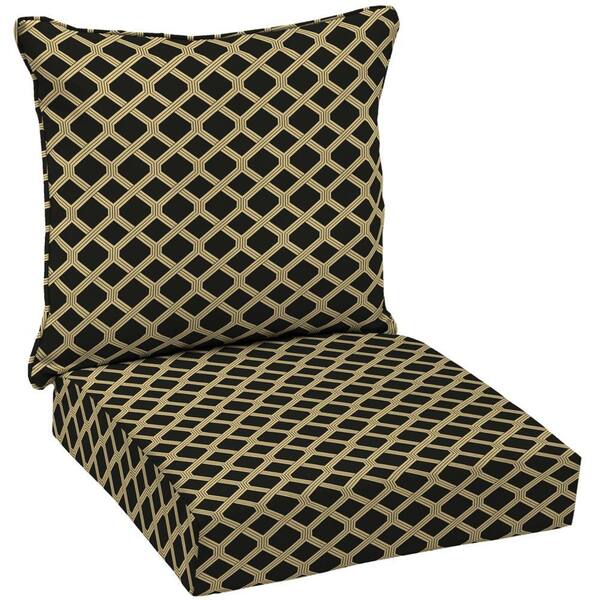 Hampton Bay Black Lattice Welted 2-Piece Pillow Back Outdoor Deep Seating Cushion Set-DISCONTINUED