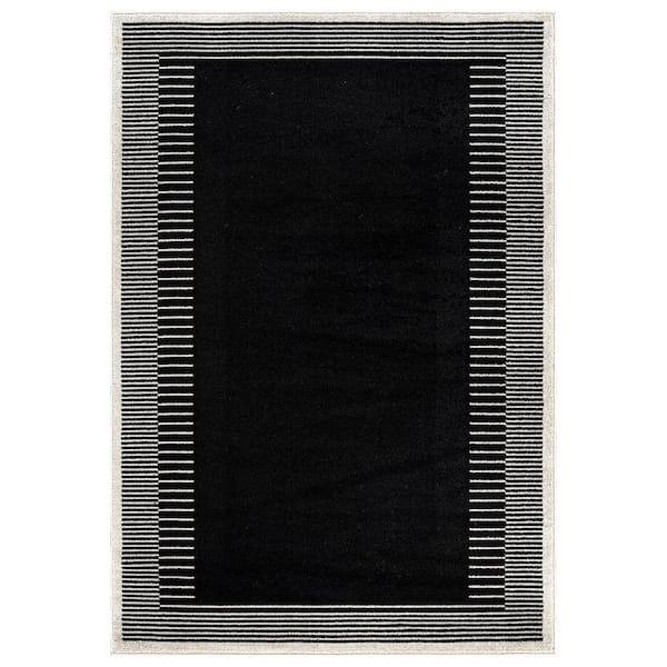 Modern Abstract Bordered Area Rug for Living Room, Bedroom, or Entryway 4 ft. x 6 ft. Black