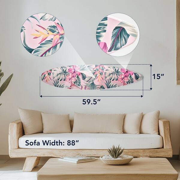 American Art Decor Surfboard 15 in. x 59.5 in. Pinks,Greens,White