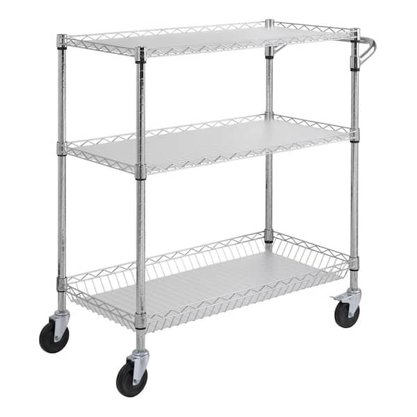 VEVOR Kitchen Utility Cart 35 in. Wire Rolling Cart with Wheels Metal Storage Trolley NSF Listed Kitchen Carts,Silver