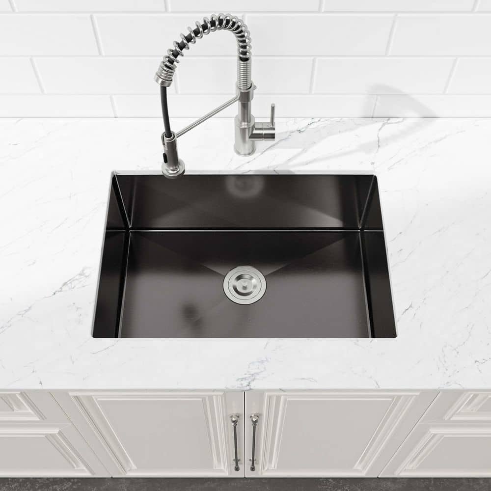 INSTER 27 in. x 19 in. Matte Black Stainless Steel Single Bowl