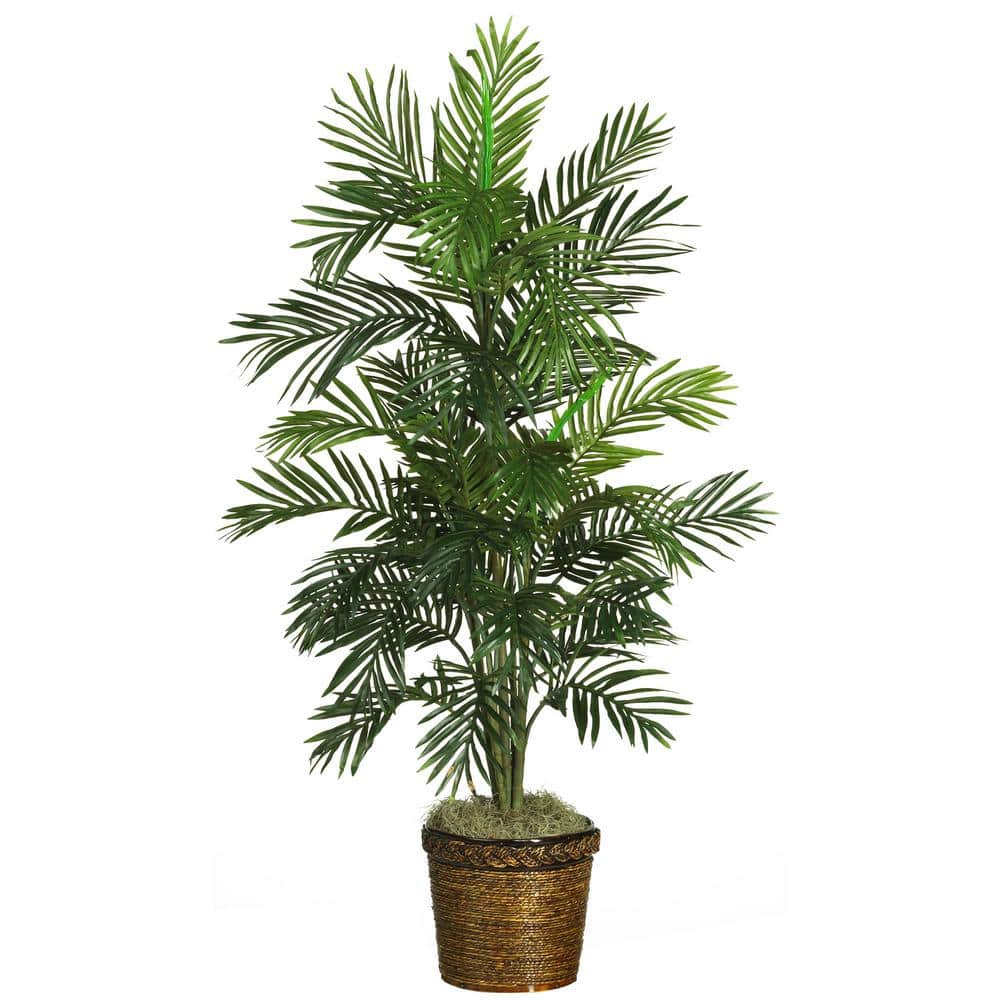 Nearly Natural Indoor 56 In Areca Palm Silk Tree With Basket 5263 0308 The Home Depot